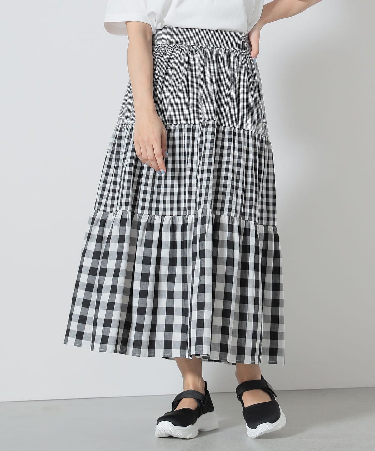 日代 BEAMS HEART check tiered skirt 24SS 格纹叠层半身裙长裙