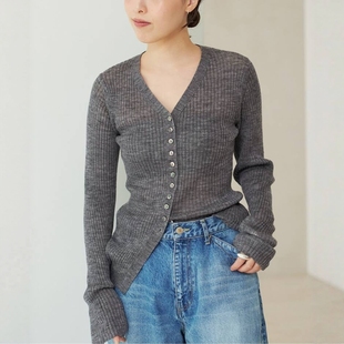 Button Rib Cardigan 25AW 日代 羊驼毛混纺罗纹纽扣开衫 Plage