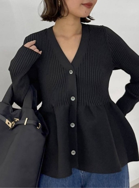 日代 SLOBE IENA V peplum cardigan 26SS V领荷叶边针织开衫