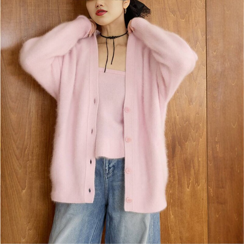 日代 IENA Fur Knit Cardigan 25AW 浣熊毛纯色休闲纽扣针织开衫