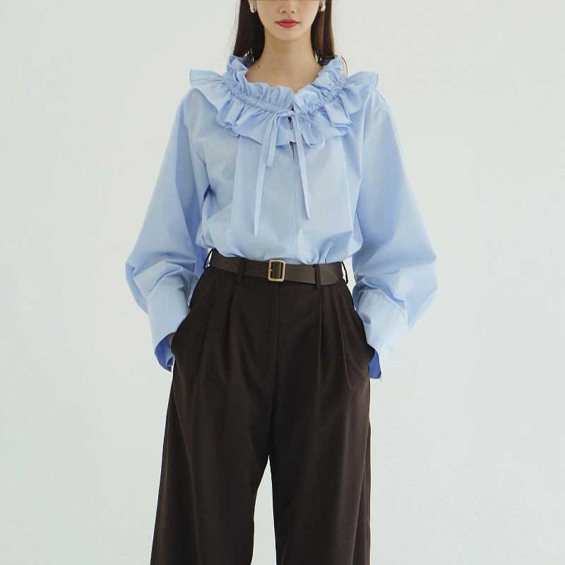 CLANE百搭休闲荷叶边领口衬衫