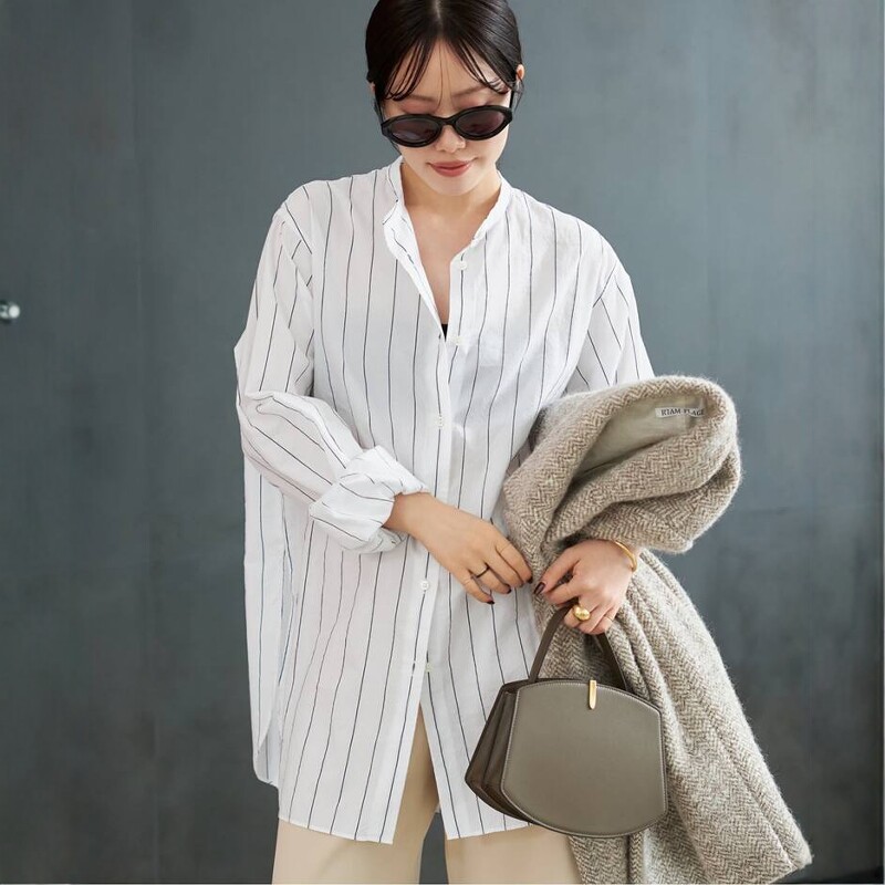 日代 Plage R'IAM Striped Shirt 25AW 日本制休闲竖条纹衬衫