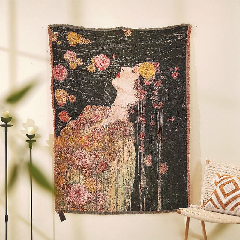 克林姆特吻装饰画挂毯侘寂风上墙壁挂沙发背景装饰布置毯床盖毯子