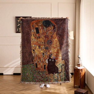 跨境出口一无是处小猫艺术挂毯野餐毯多功能毯盖布巾沙发毯床毯子