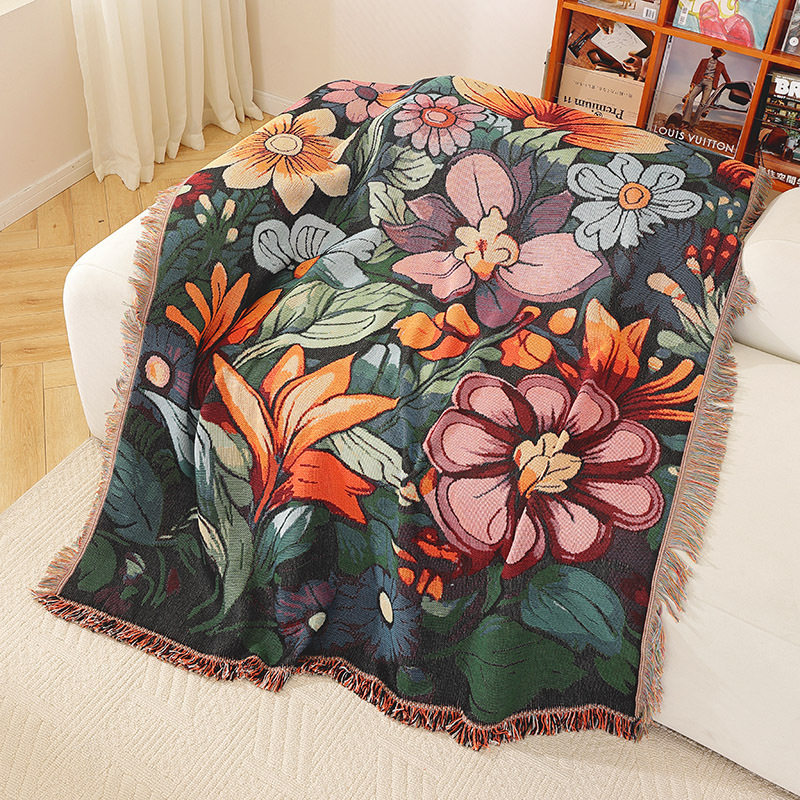 复古美式盖布巾挂毯田园风线毯单人沙发毯中古风多功能盖毯沙发垫