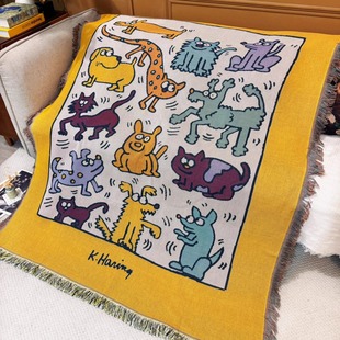 一无是处黄色涂鸦大师插画沙发毯沙发铺毯装饰挂毯休闲床盖毯毯子