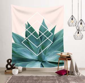 现代简约文艺北欧美ins挂布多肉植物壁饰挂毯墙面装饰画布沙滩巾