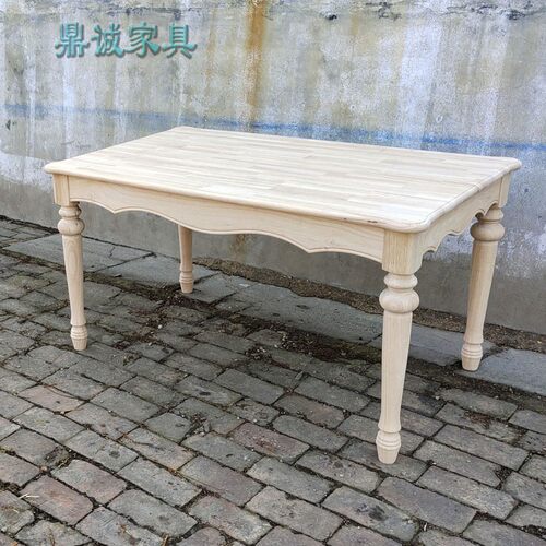 美式乡村风复古做旧雕花白坯餐桌