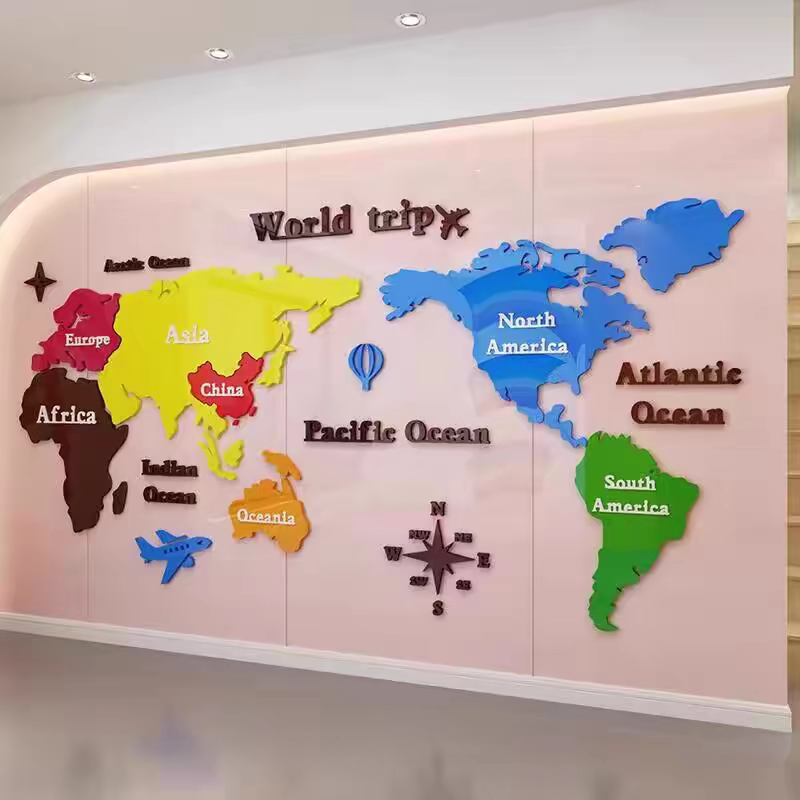 亚克力世界地图办公室背景墙装饰