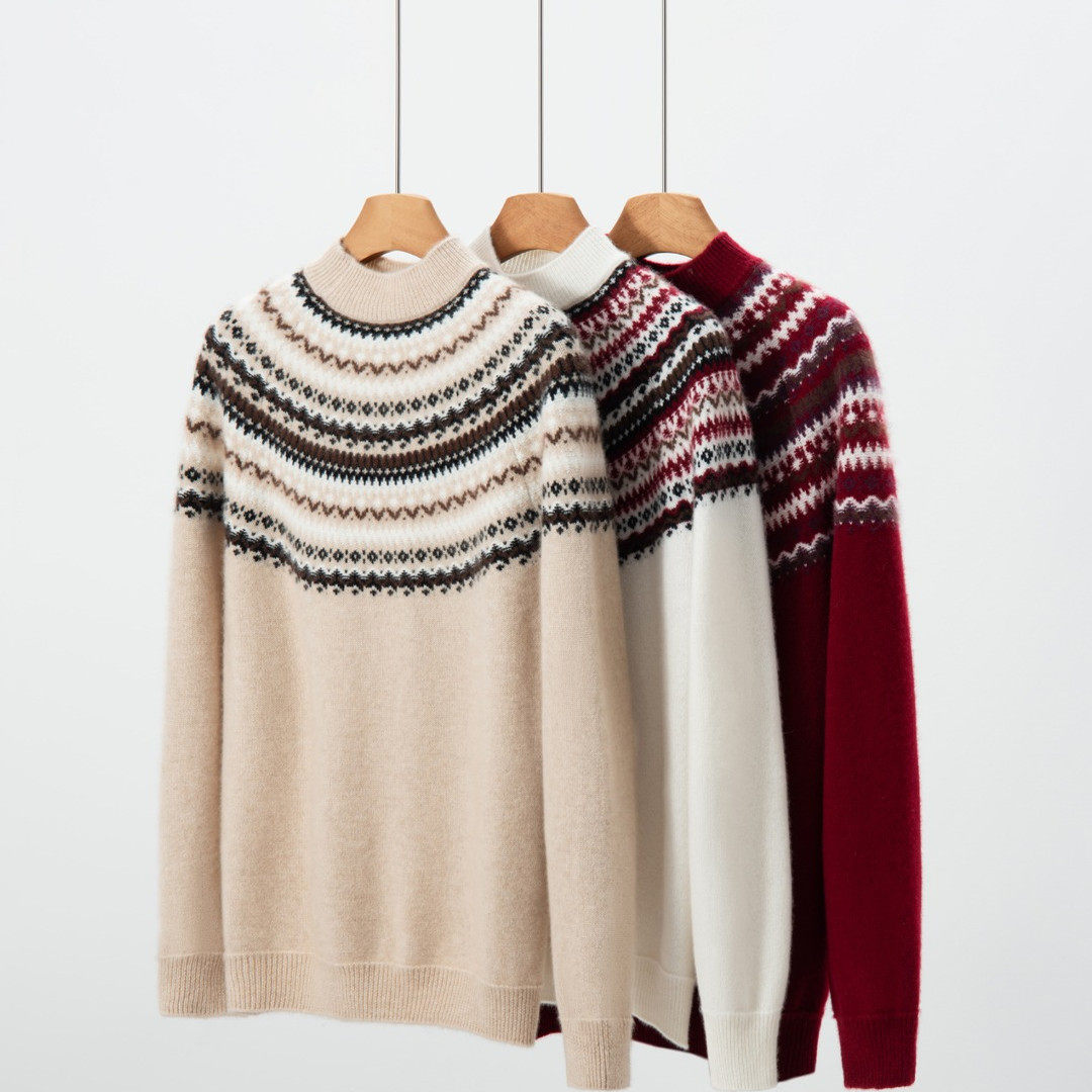 纯山羊绒长袖费尔岛提花加厚羊绒衫半高领民族风毛衣打底衫保暖,女装/女士精品,羊绒衫,淘宝优惠券,粉丝福利购,淘宝优惠卷