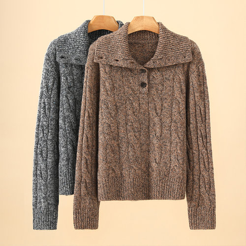 复古高领山羊绒衫女麻花纹套头