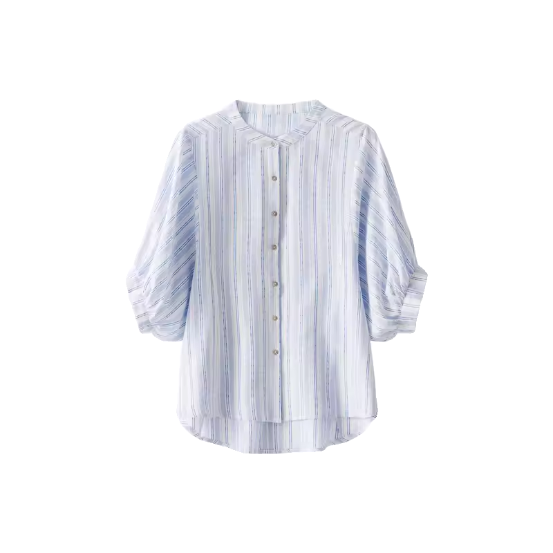 色织薄棉蝙蝠袖衬衫女