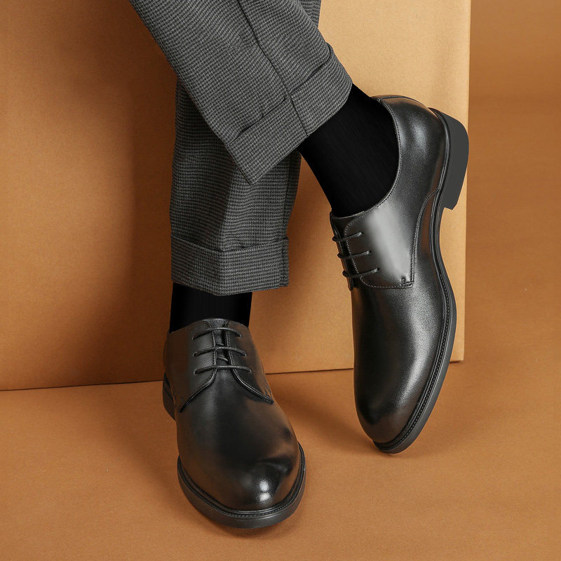 宾度男鞋秋冬季男士商务正装皮鞋男真皮圆头舒适青年结婚新郎鞋子