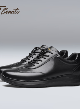 宾度男鞋秋冬男士商务皮鞋真皮休闲鞋高端加绒保暖全黑公务运动鞋