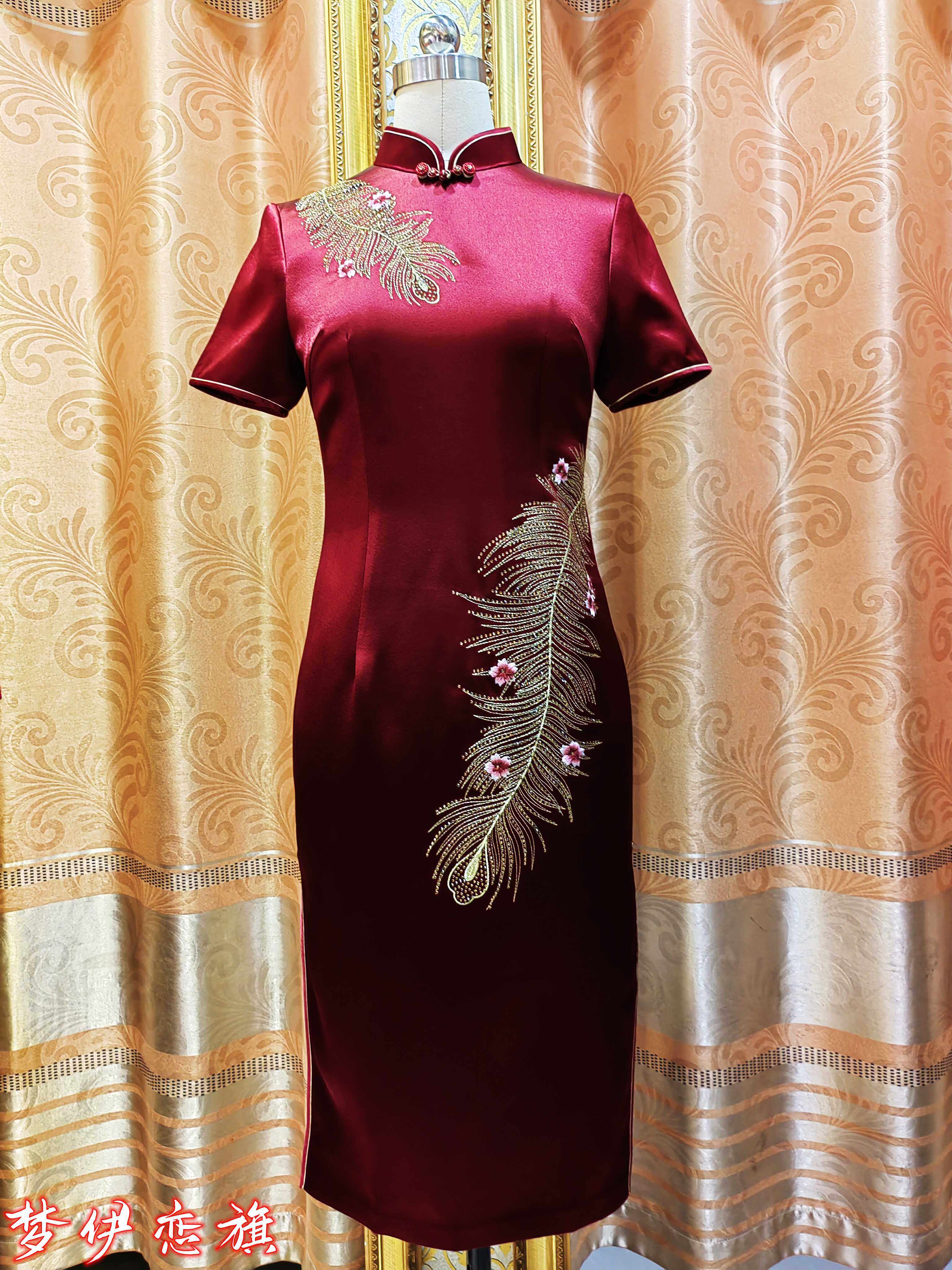 春季新款复古醋酸旗袍连衣裙妈妈装丈母娘高贵喜婆婆中国风婚宴礼