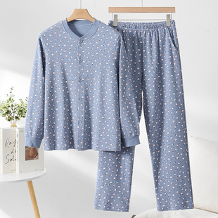 保暖内衣秋冬老人棉毛衫 系扣纯棉薄款 中老年开衫 女士全棉秋衣秋裤