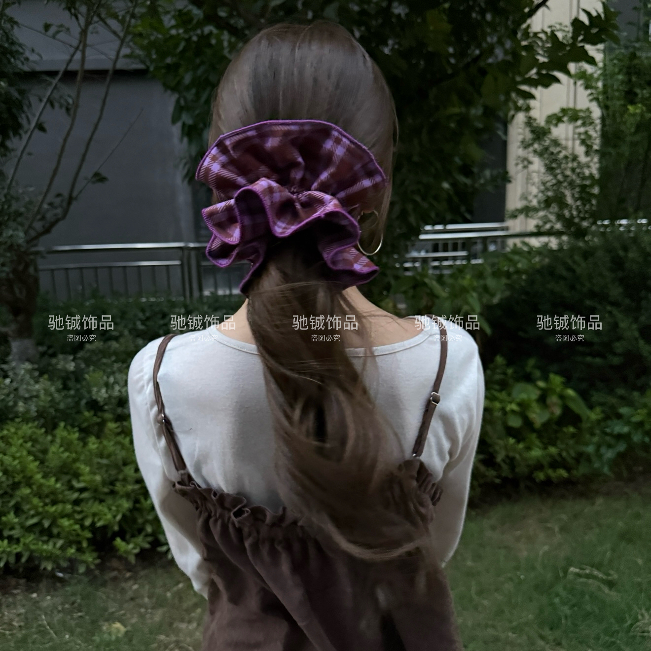 紫色格纹发圈韩系高级感大肠圈