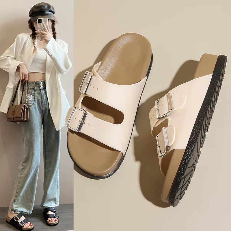 女夏厚底一字拖勃肯高级感凉鞋图片
