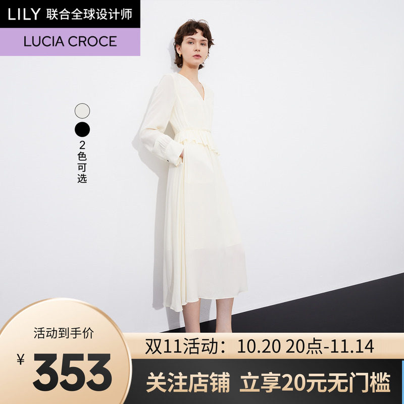 【商场同款】LILY2024春新款女装仿桑蚕丝气质垂坠感长款连衣裙女