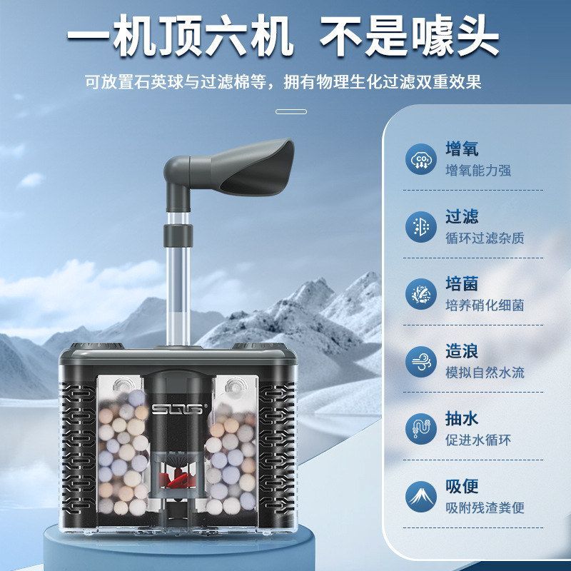 鱼缸过滤器造浪增氧培菌内置三合一小型一体机循环过滤吸便器净水