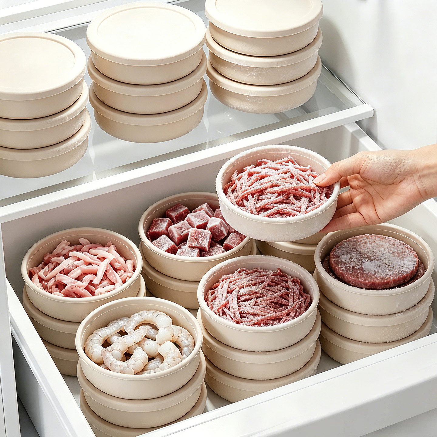 日本品牌肉丝分装盒冰箱肉类冷冻盒食品级硅胶保鲜盒食物冷冻收纳
