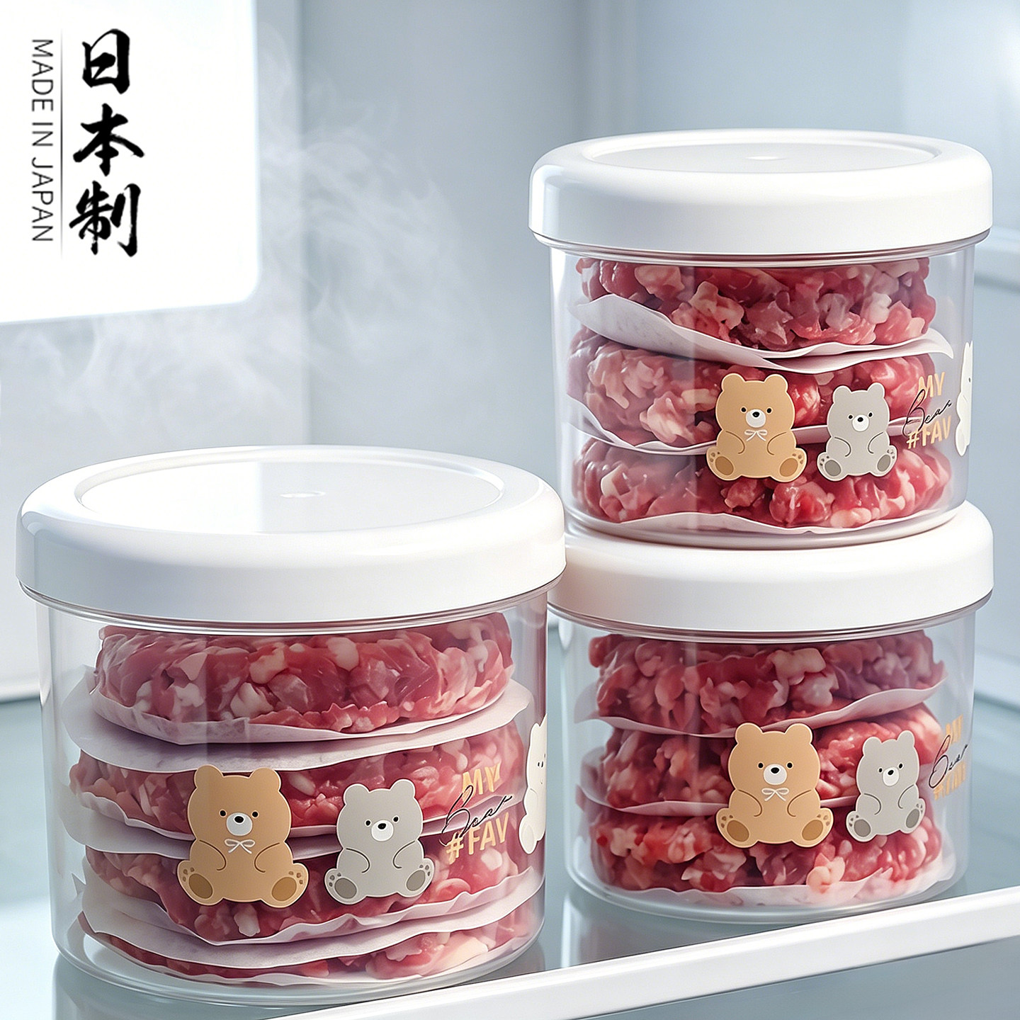 日本进口冰箱牛肉饼分装盒食品级虾饼肉饼冷冻盒保鲜盒辅食收纳盒
