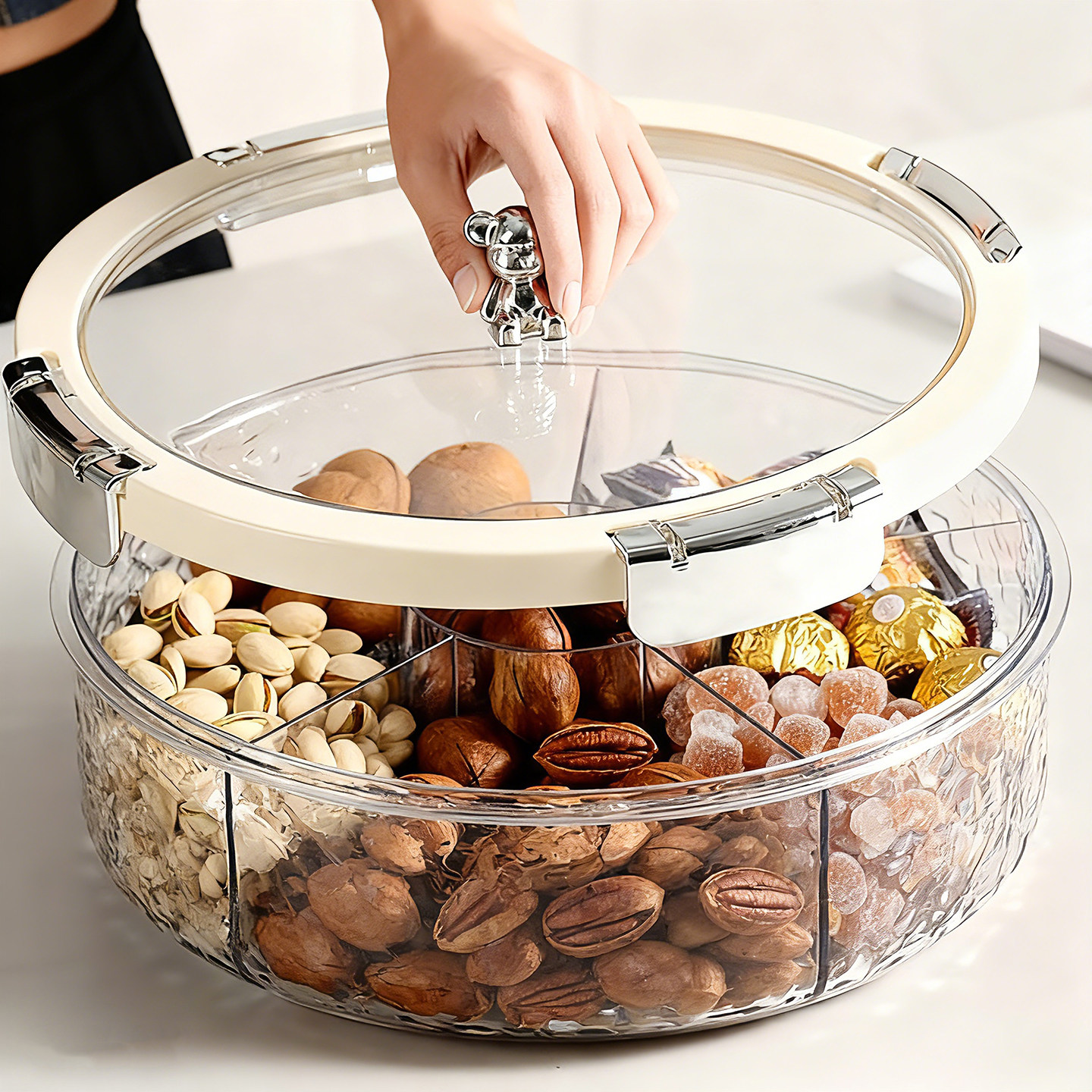 果盘干果盘客厅茶几家用带盖糖果收纳盒过年坚果零食分格摆放盘子