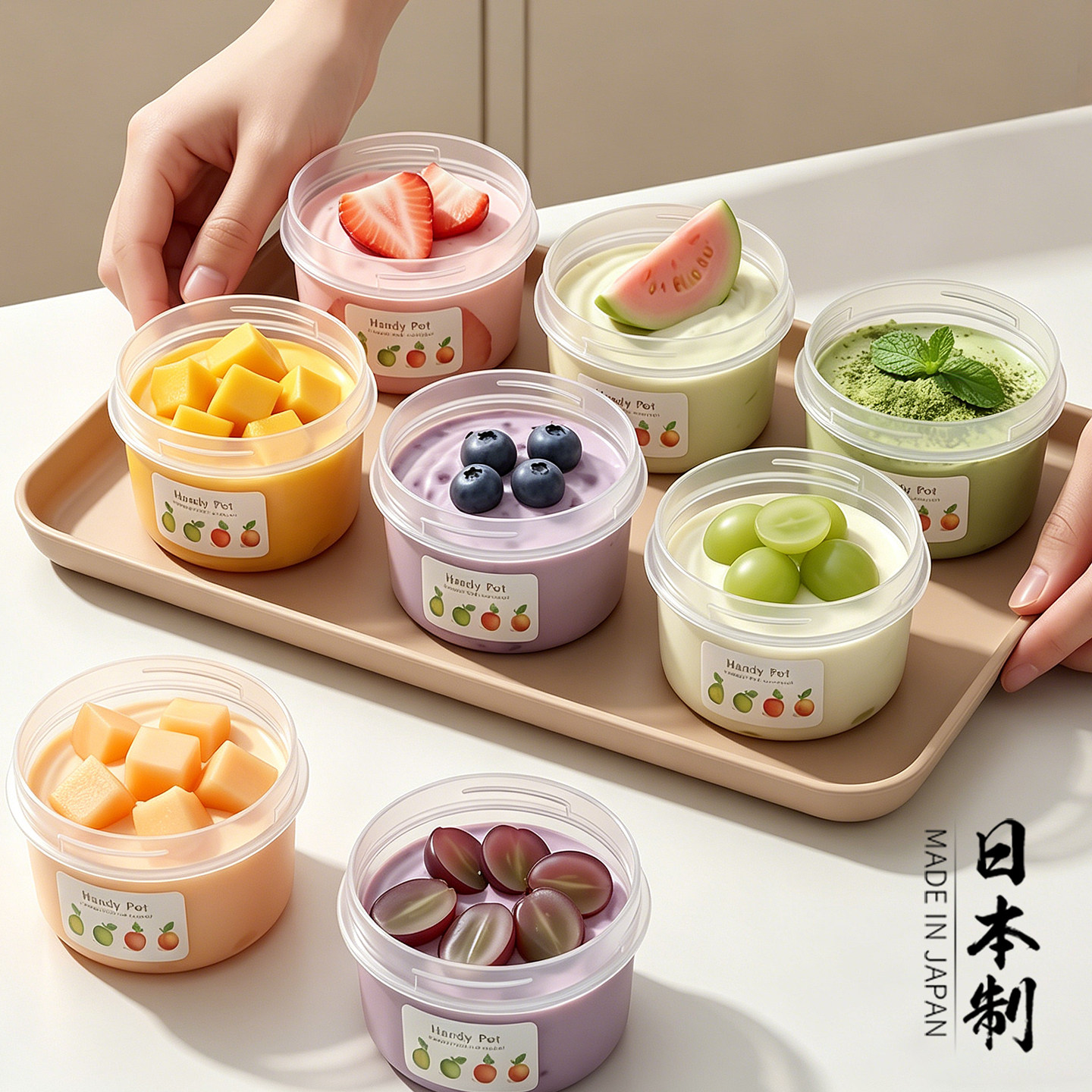 日本进口冰淇淋冷冻盒自制雪糕模具食品级家用做冰激凌布丁杯带盖