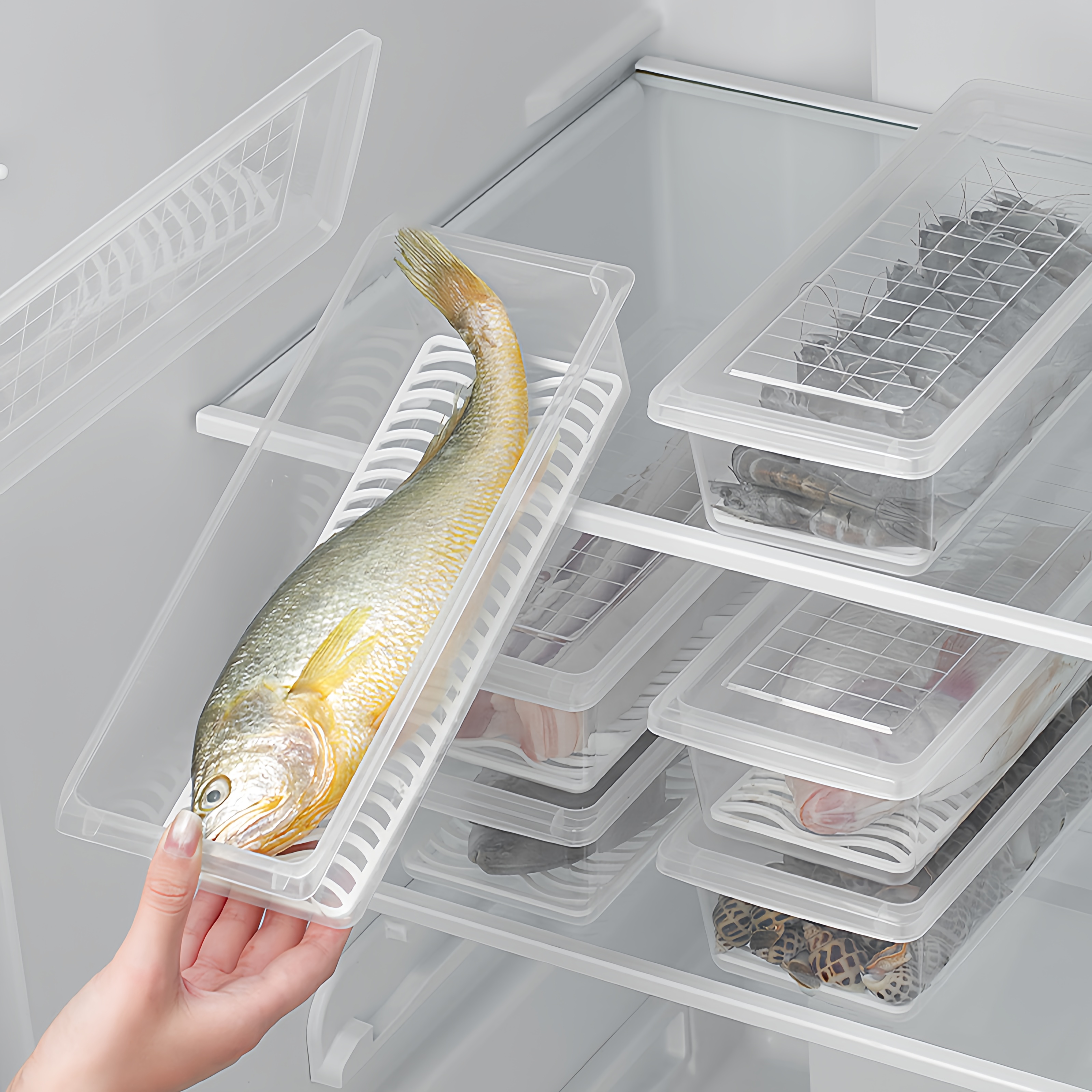 冰箱沥水保鲜盒食品级鱼肉冷冻盒