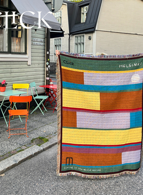 click赫尔辛基彩色针织毛毯北欧复古秋冬沙发毯房间装饰ins博主风