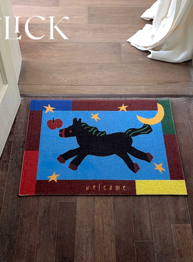 click原创小黑马幸运入户地垫丝圈防尘门垫室外玄关马年创意装饰