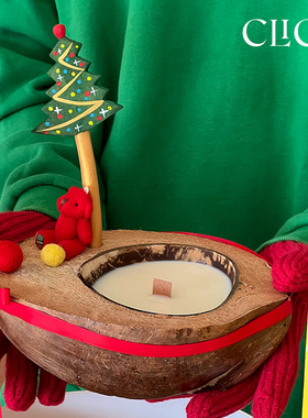 click新年圣诞限定礼物船形椰子壳招财香薰蜡烛装饰摆件礼盒装