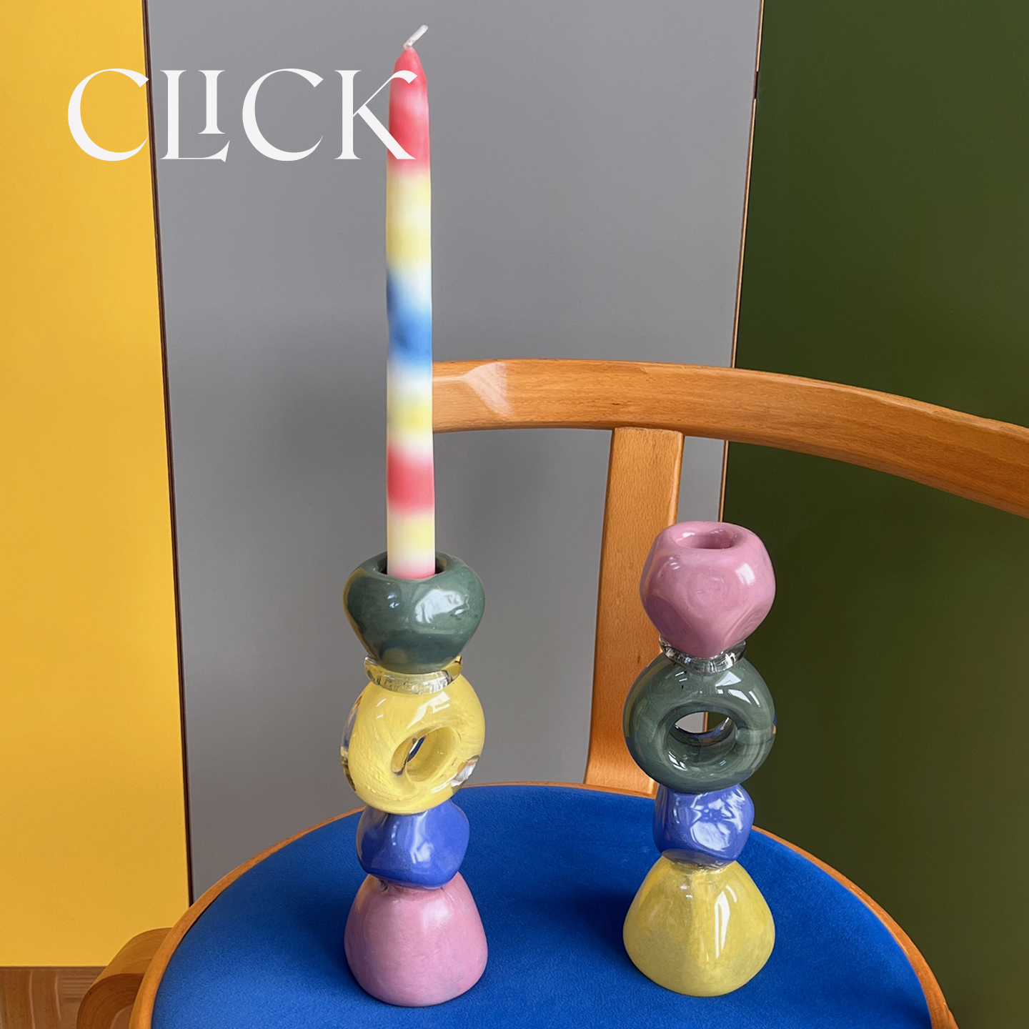 click糖果色琉璃手工玻璃烛台不规则几何北欧风家居摆件桌面装饰