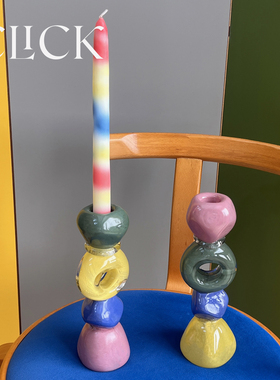 click糖果色琉璃手工玻璃烛台不规则几何北欧风家居摆件桌面装饰
