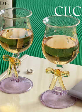 click手工玻璃蝴蝶结高颜值高脚杯香槟红酒鸡尾酒杯ins风可爱礼物