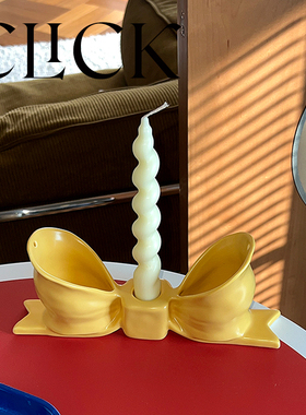 click家居黄色蝴蝶结烛台陶瓷摆件节日氛围圣诞节装饰可爱 礼物