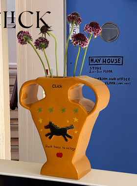 click原创“奔跑黑马”双耳浮雕花瓶摆件家居装饰插花器新年礼物