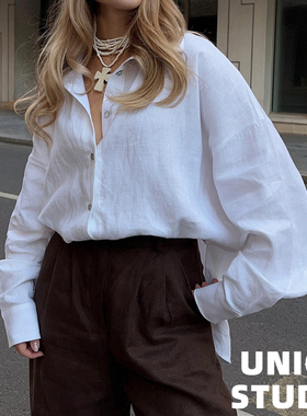 5色入！舒适纯棉！欧美ins博主上身OVERSIZE慵懒宽松纯色长袖衬衣