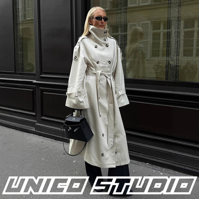 博主同款OL高级感双排扣长款风衣