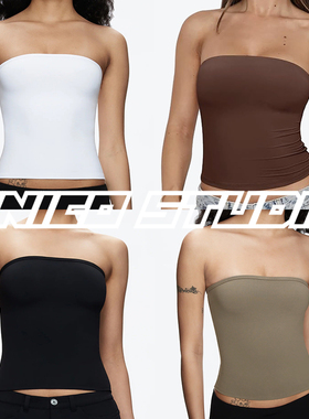 欧美ins爆款Tankair风一片式立体收腰裸感修身短款显瘦裹胸抹胸