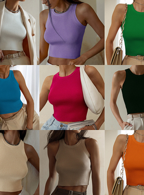10色入！欧美风基础款辣妹修身短款露脐螺纹针织内搭小背心吊带
