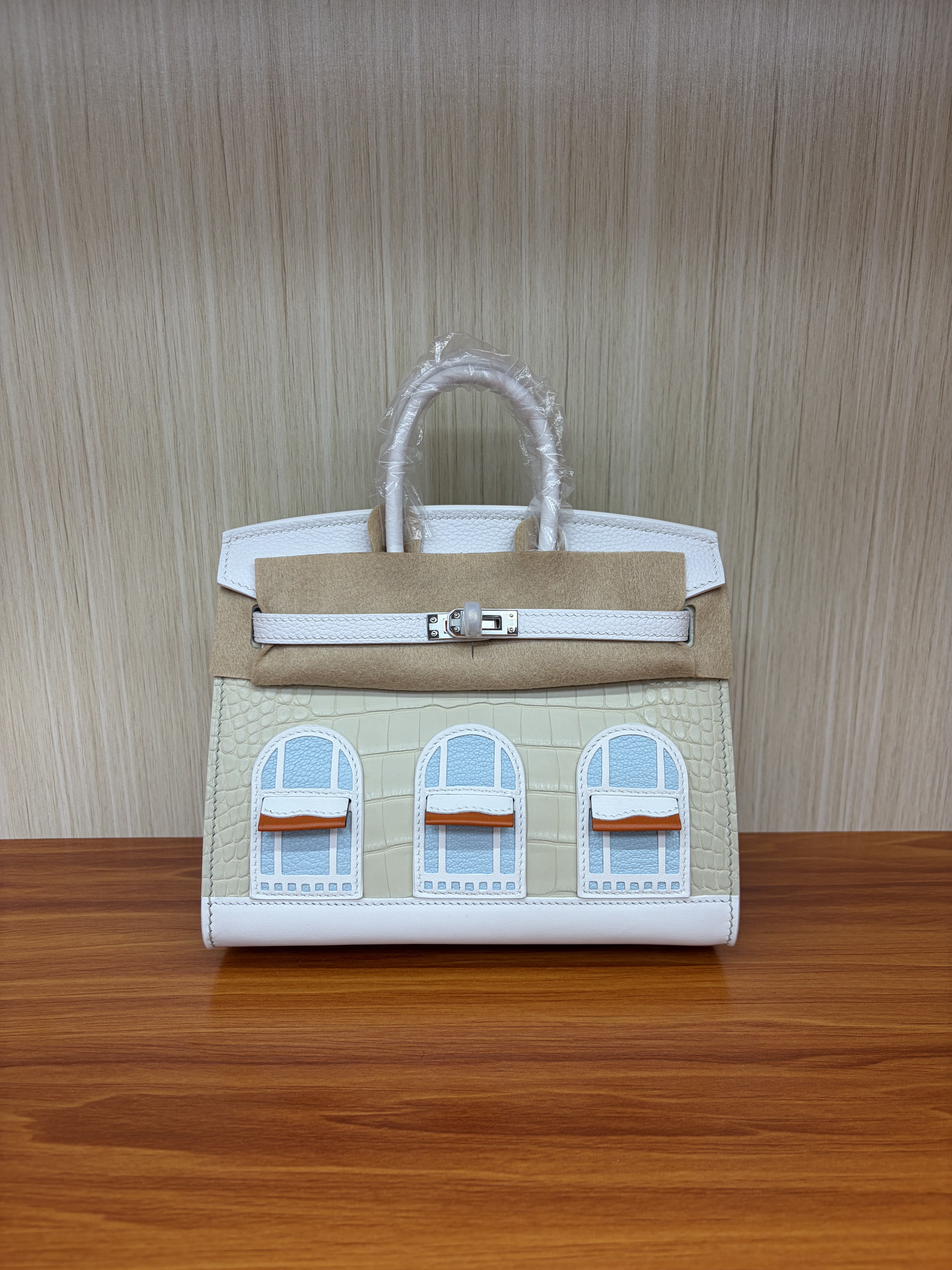 雾面美洲鳄鱼皮初雪白房子bk20手缝蜡线优雅高贵精致手提女包