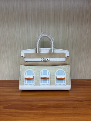 雾面美洲鳄鱼皮初雪白房子bk20手缝蜡线优雅高贵精致手提女包