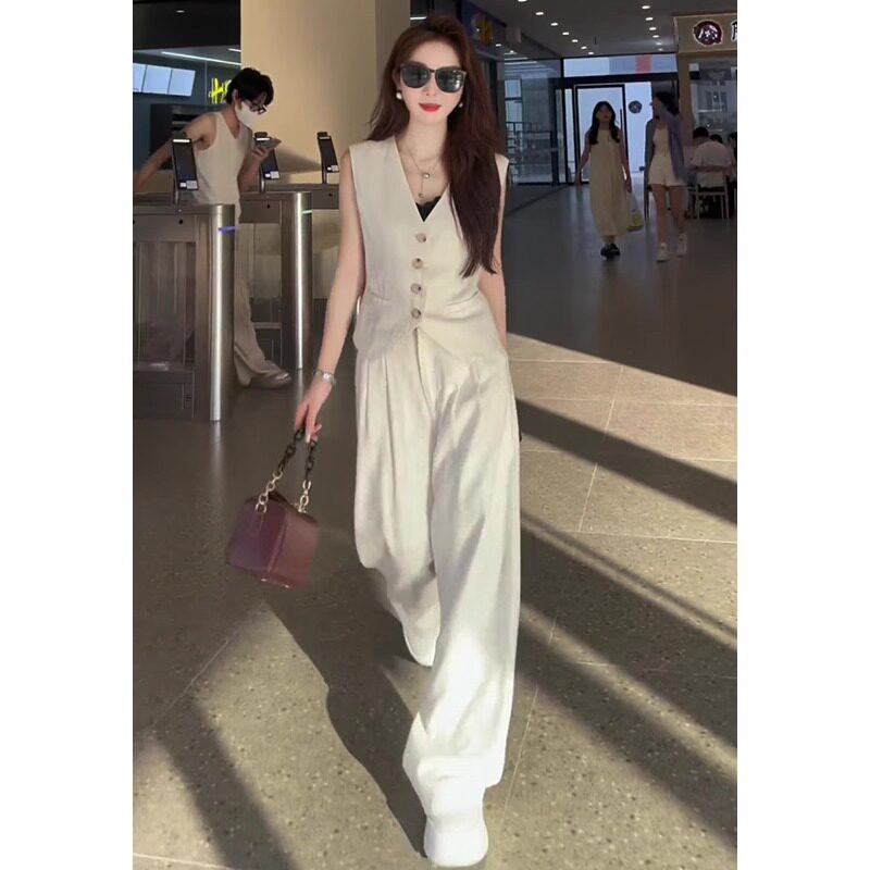 2005夏季新款今年流行时尚西装马甲无袖上衣通勤百搭棉麻背心外套