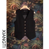 马甲女新款 短款 2024新款 小个子韩版 高级感背心 春秋修身 黑色西装