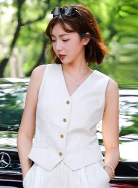 白色亚麻马甲女老钱风2025夏季新款高端苎麻棉麻百搭背心外套
