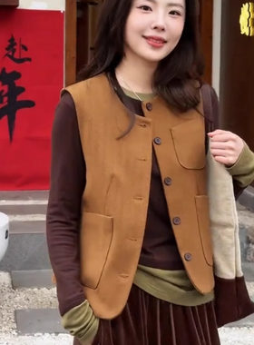 宽松显瘦遮肉西装马甲开衫外套女士早春秋小香风法式叠穿背心上衣