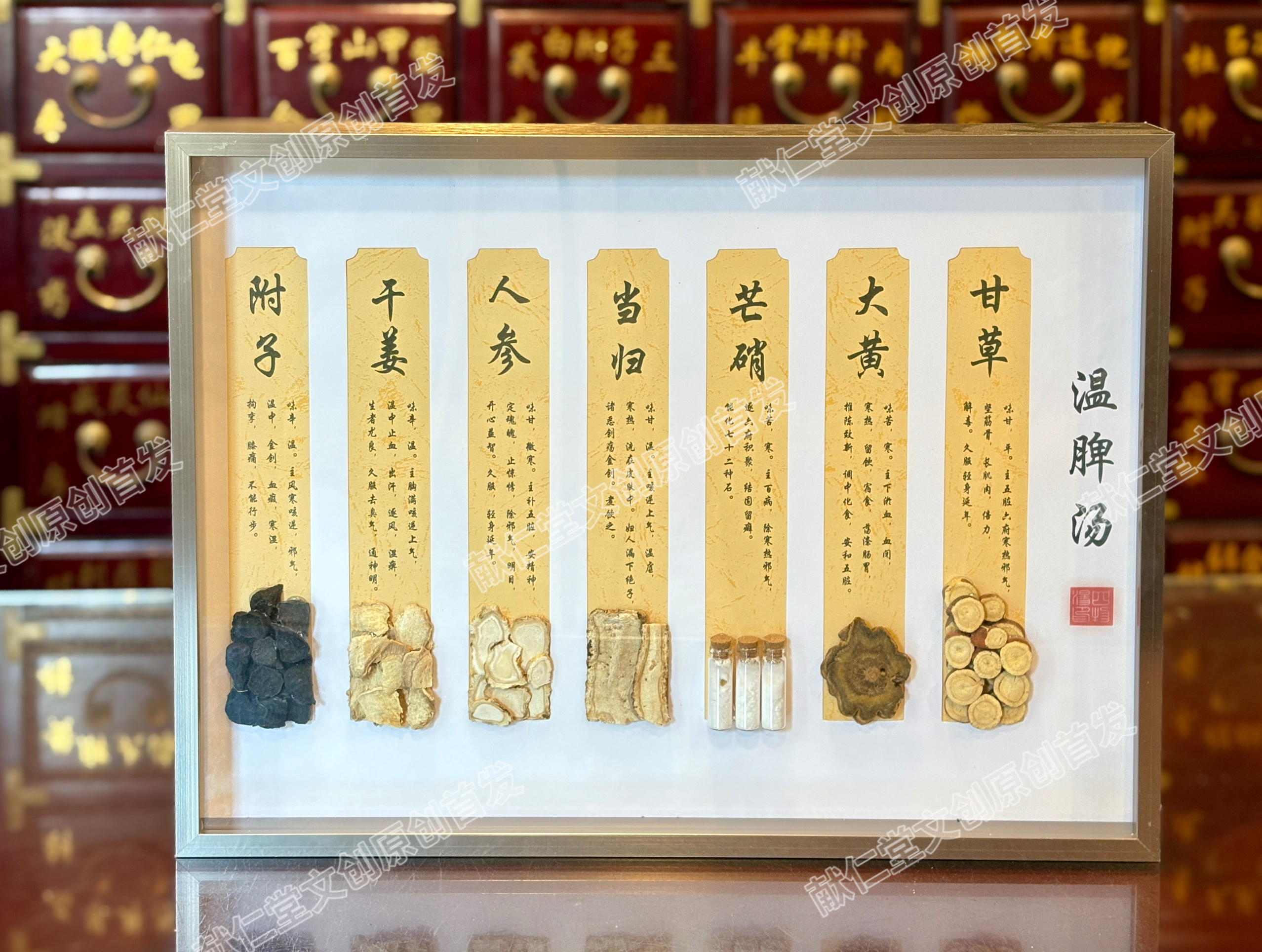 中医经典方剂中药立体标本框展示装饰画中医文创产品中药标本摆件