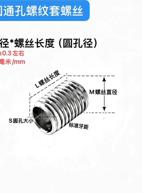 304不锈钢M3-M10空心排水通圆孔紧定空心螺纹套紧定机米阀芯螺丝