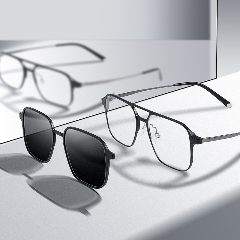 古登堡男士铝镁钛超轻眼镜框双梁磁吸近视镜高颜值开车看电影眼镜